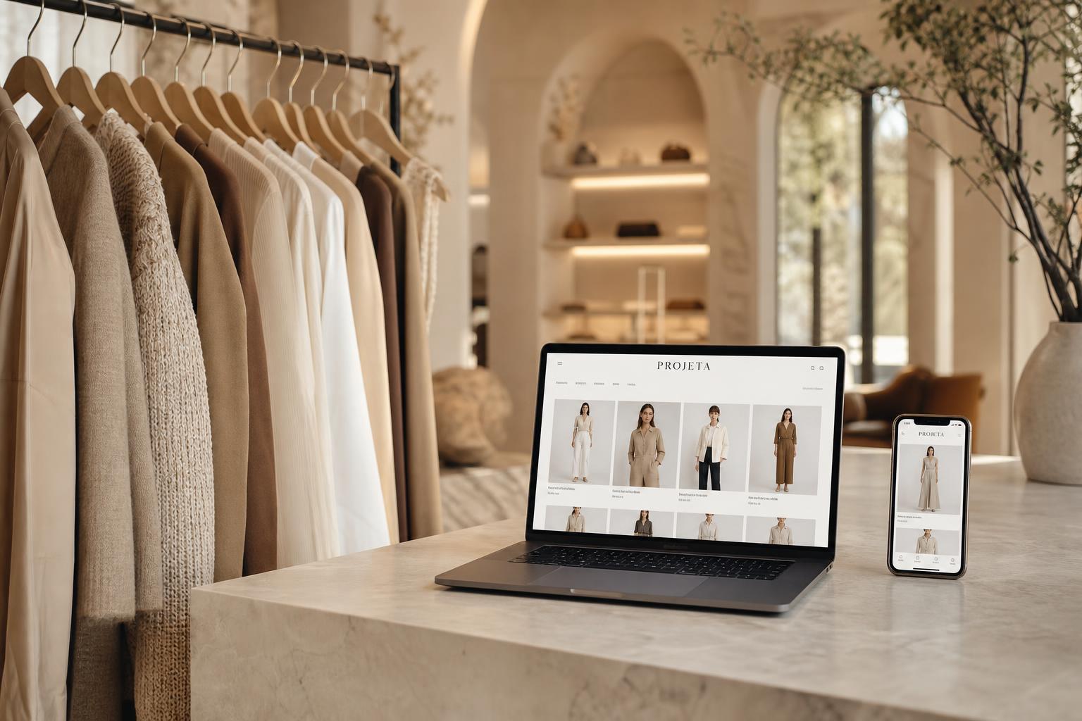 Boutique de prêt-à-porter premium — vitrine PROJETA