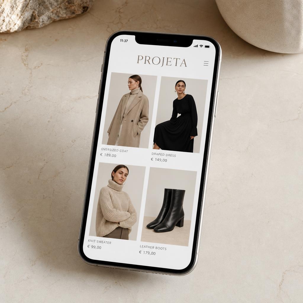 Aperçu d'une vitrine PROJETA sur mobile